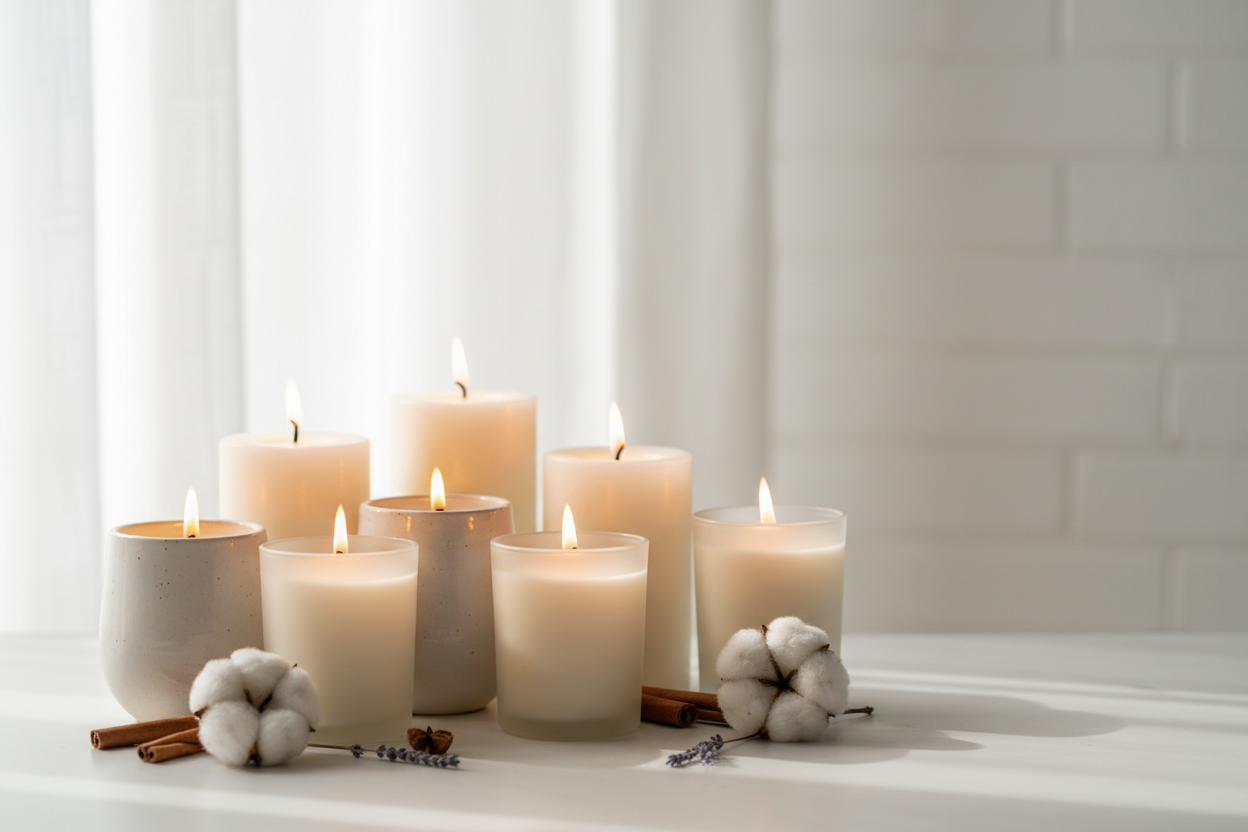 Candle-themed hero background